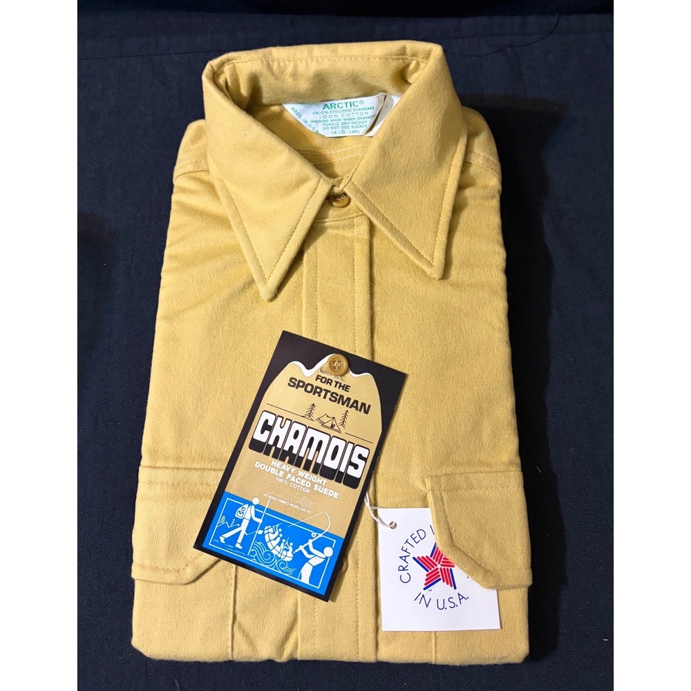 Vintage Arctic Sportsman Chamois Shirt Mens Small Yellow Cotton Made in USA NWT